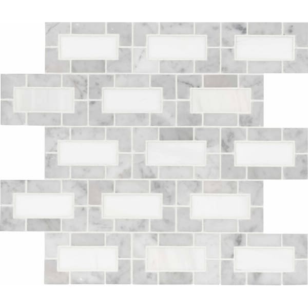 Msi Bianco Dolomite Lynx SAMPLE Polished Marble Mesh-Mounted Mosaic Tile ZOR-MD-0245-SAM - main